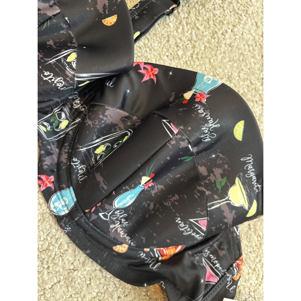 Subculture‎ Bikini Top Small Black Cocktail Menu Print Pinup Retro Tiki NWT